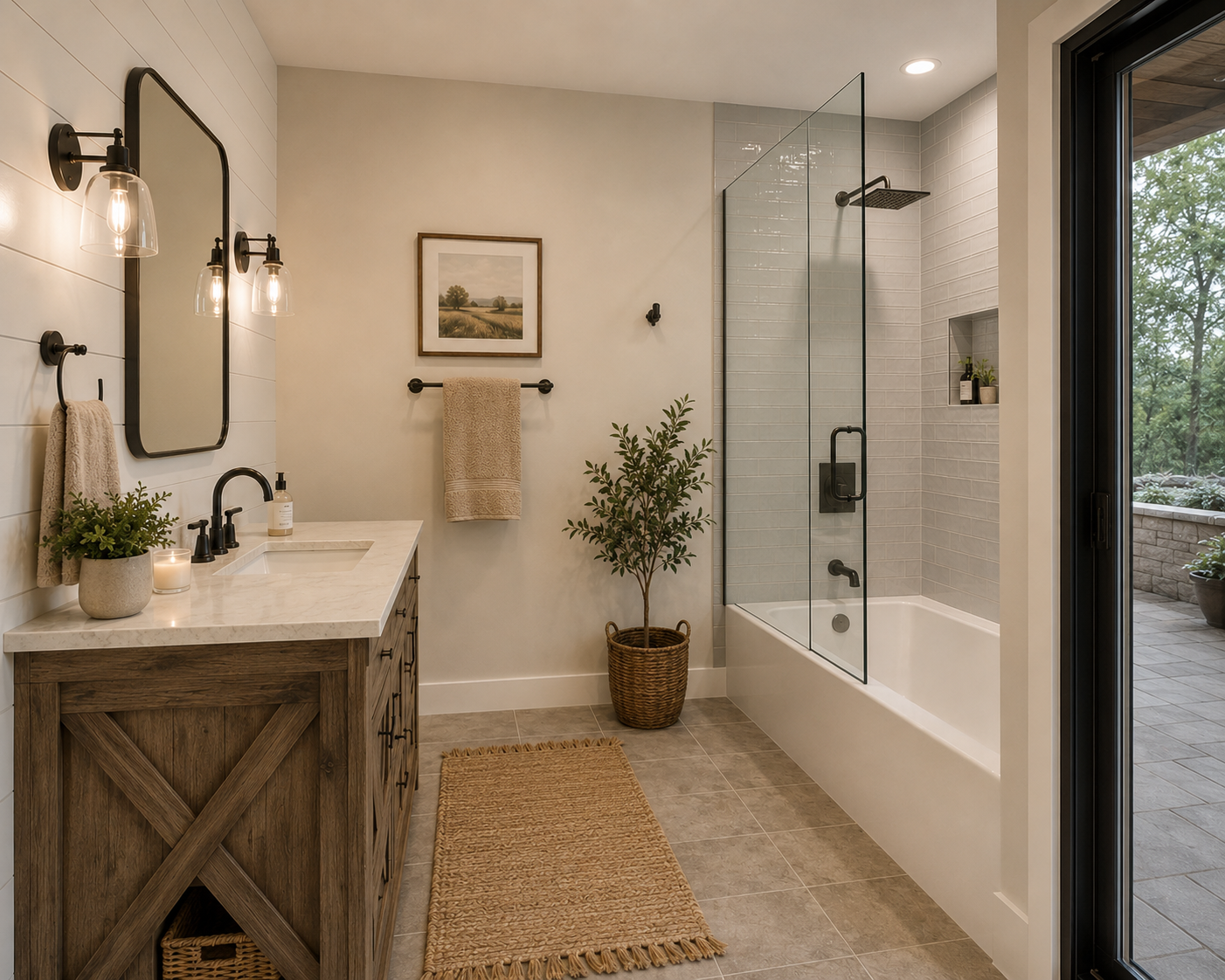 Lower-level bathroom with clean modern finishes