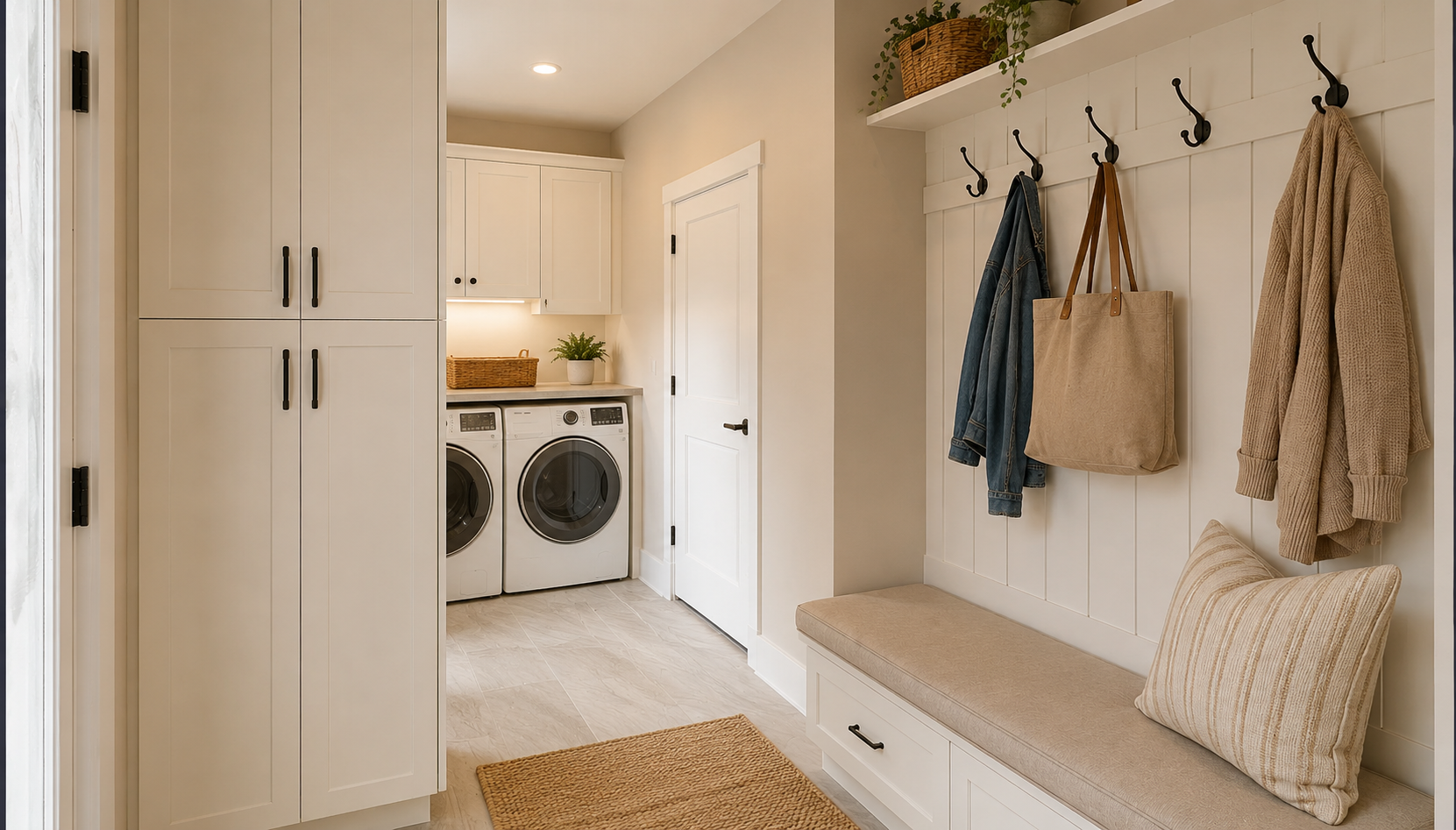 Laundry and mudroom with built-in bench seating and storage