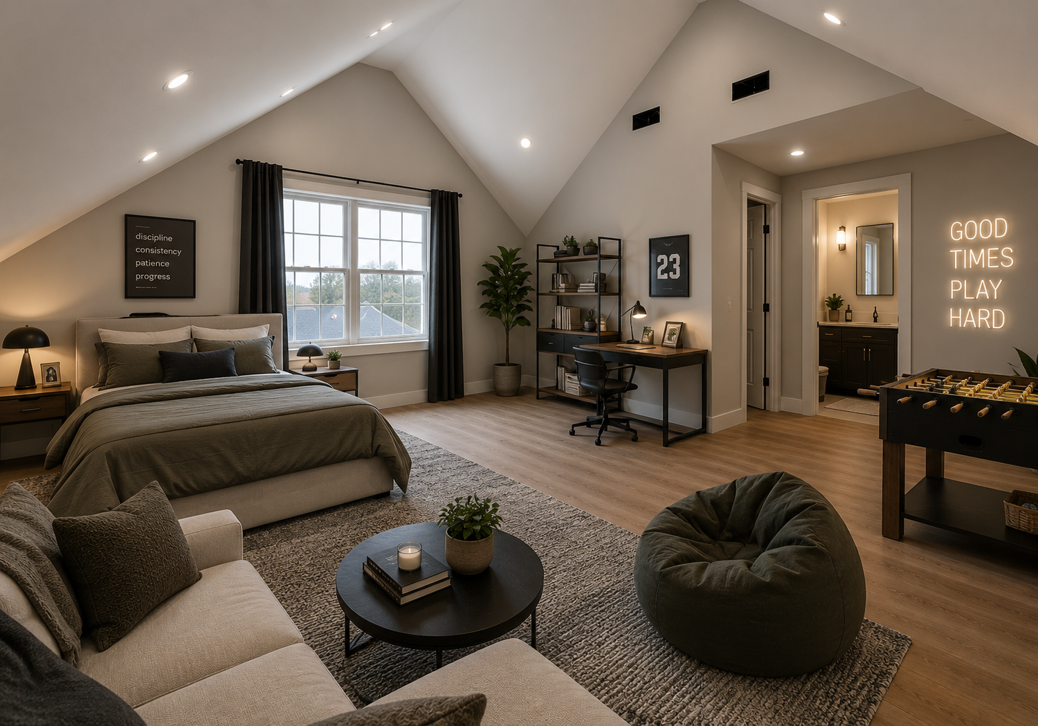 Upper-level bedroom with flexible guest or recreation use
