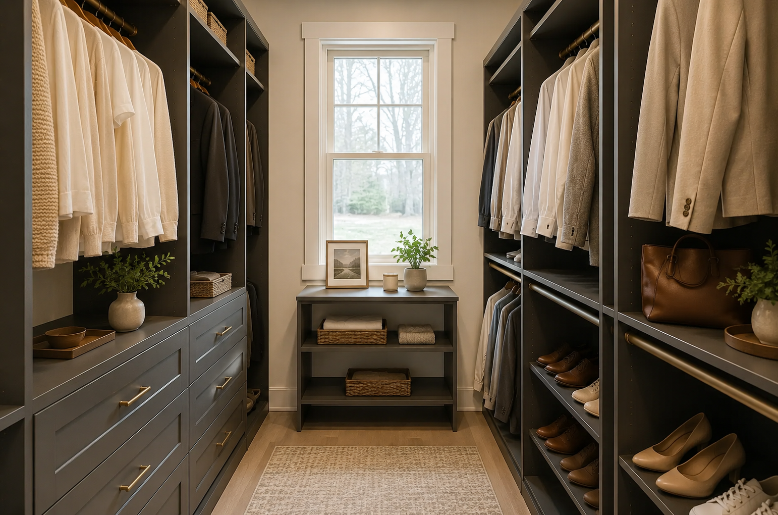 Primary walk-in closet with custom built-ins
